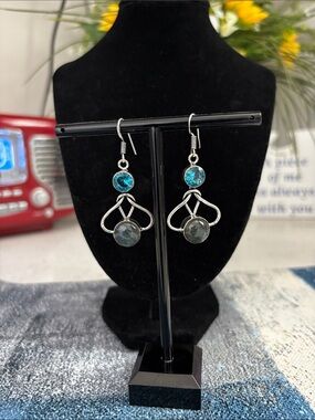Sterling Silver Labradorite Blue Topaz Drop Dangle Earrings